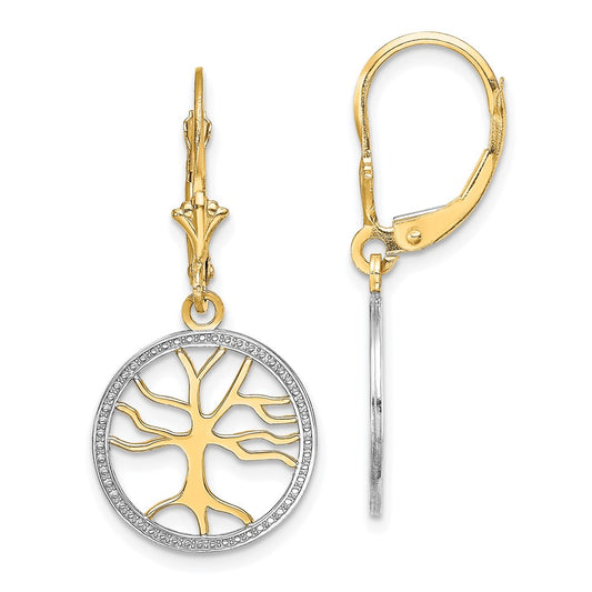 Gold Tree of Life Dangle Leverback Earrings
