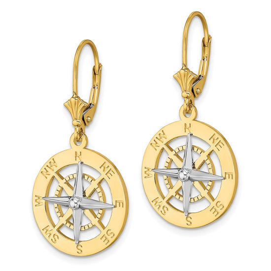 Gold Compass Leverback Earrings