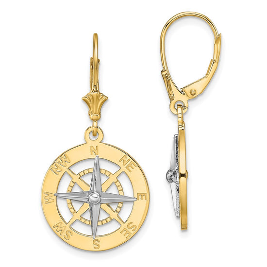 Gold Compass Leverback Earrings