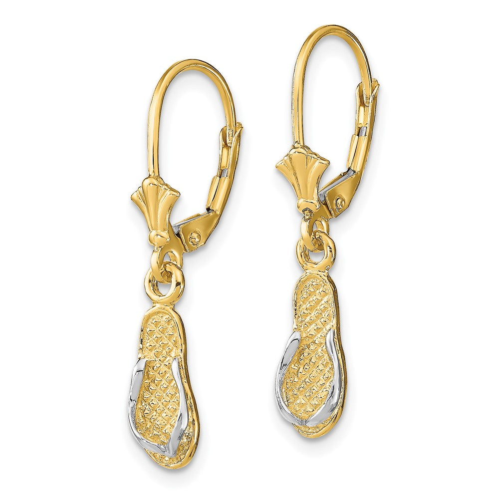 14K and White Rhodium Flip-Flop Dangle Leverback Earrings