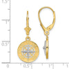 14K and White Rhodium Mini Nautical Compass Dangle Leverback Earrings