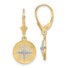 14K and White Rhodium Mini Nautical Compass Dangle Leverback Earrings