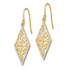 14K and White Rhodium Diamond-Shape Filigree Dangle French Hook Earrings
