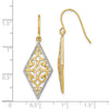 14K and White Rhodium Diamond-Shape Filigree Dangle French Hook Earrings