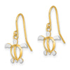 14K and White Rhodium Small Sea Turtle Dangle French Hook Earrings