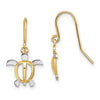 14K and White Rhodium Small Sea Turtle Dangle French Hook Earrings