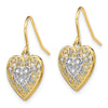 14K and White Rhodium Polished Filigree Hearts French Hook Earrings