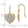 14K and White Rhodium Polished Filigree Hearts French Hook Earrings