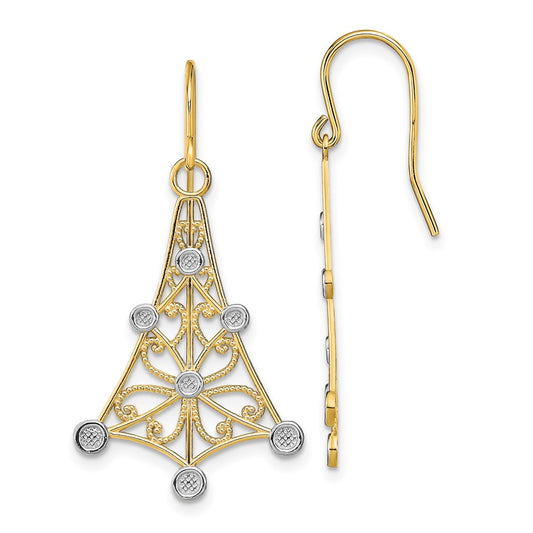14K w/Rhodium Fancy Dangle Wire Earrings