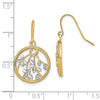 14K and White Rhodium Diamond-cut Leaves in Circle Dangle French Hook Earrings