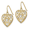 14k and White Rhodium Filigree Cut-Out Heart French Hook Earrings