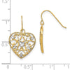 14k and White Rhodium Filigree Cut-Out Heart French Hook Earrings