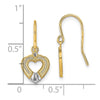 14K and White Rhodium Polished Heart Dangle French Hook Earrings