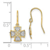 14K and White Rhodium Fancy Cross with Heart Dangle French Hook Earrings
