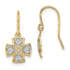 14K and White Rhodium Fancy Cross with Heart Dangle French Hook Earrings