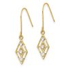 14K and White Rhodium Diamond-cut Diamond-Shape Dangle French Hook Earrings