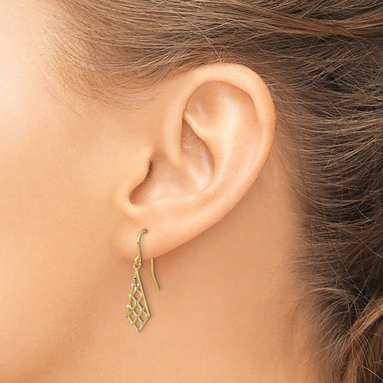 14K and White Rhodium Diamond-cut Criss-Cross Dangle French Hook Earrings