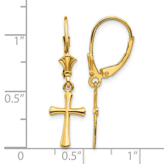 Gold Cross Leverback Earrings