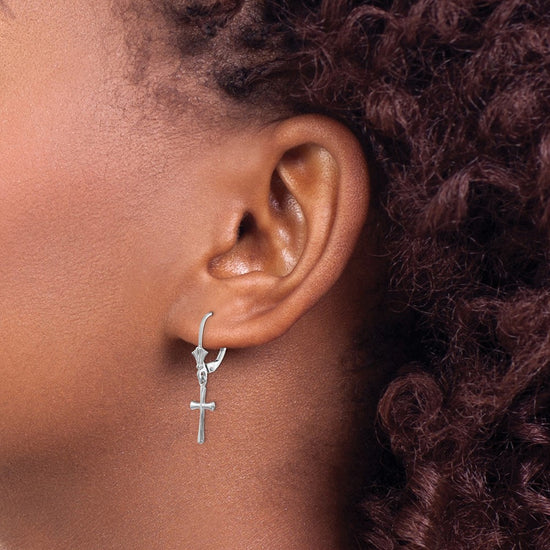 Gold Cross Leverback Earrings