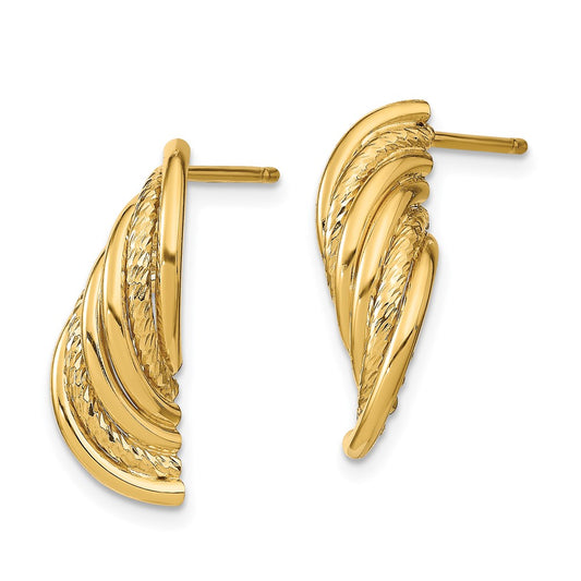 14k Fancy Polished Diamond-cut Twisted Dangle Post Earrings