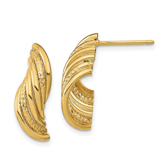 14k Fancy Polished Diamond-cut Twisted Dangle Post Earrings