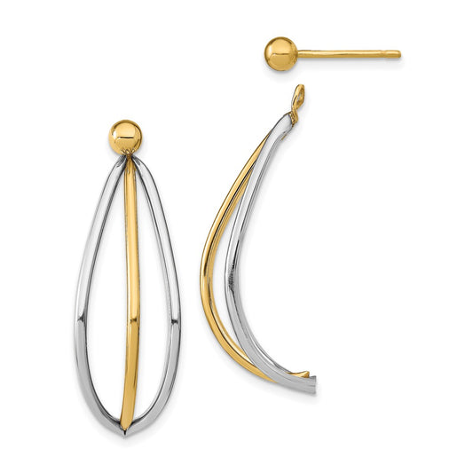 14k and White Rhodium 4mm Ball Stud and Triple Wire Dangle Jacket Earrings