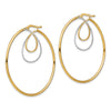 14k w/ White Rhodium Diamond-cut Twisted Circles Inside Hoop Earrings