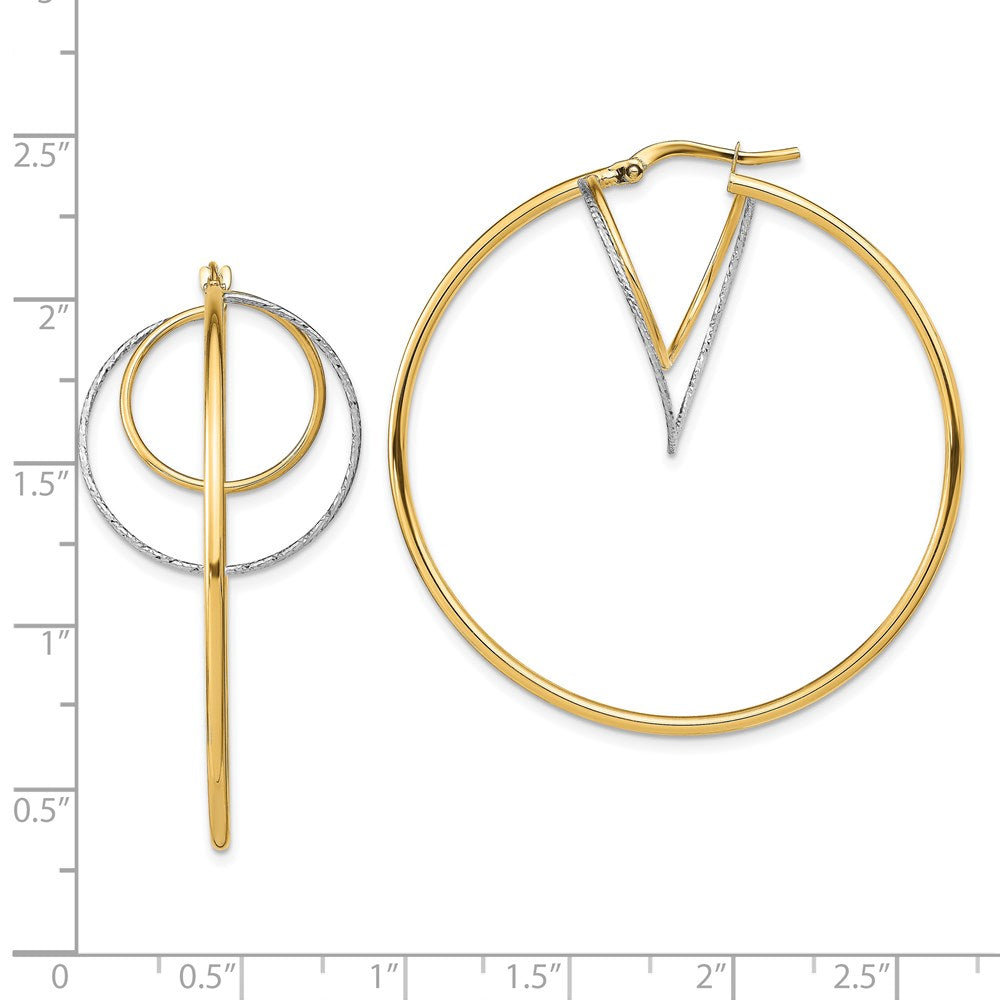14k w/ White Rhodium Diamond-cut Twisted Circles Inside Hoop Earrings