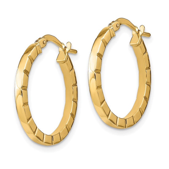 14k 2x21mm Polished Grooved Edge Tube Hoop Earrings