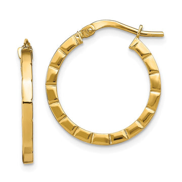 14k 2x21mm Polished Grooved Edge Tube Hoop Earrings