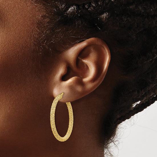 14k 3mm Diamond-cut Hoop Earrings