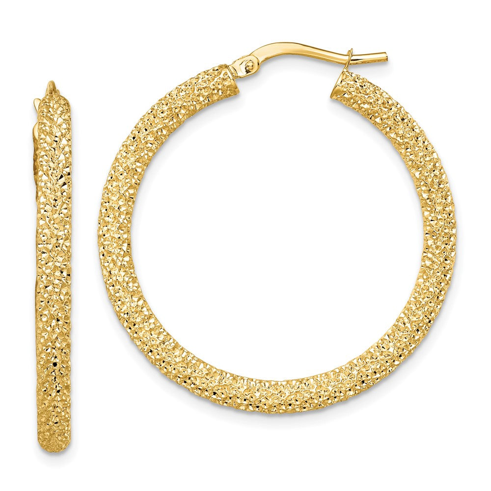 14k 3mm Diamond-cut Hoop Earrings