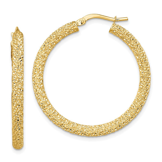 14k 3mm Diamond-cut Hoop Earrings