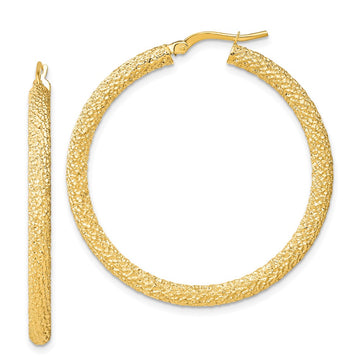 14k 3x30mm Diamond-cut Hoop Earrings