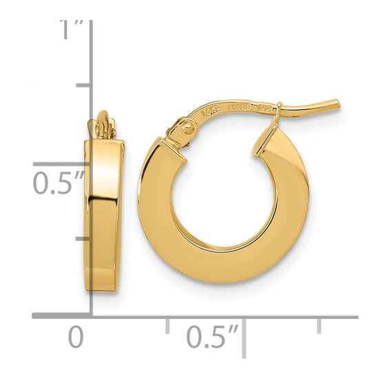 14k Polished 3x14mm Square Tube Hoop Earrings