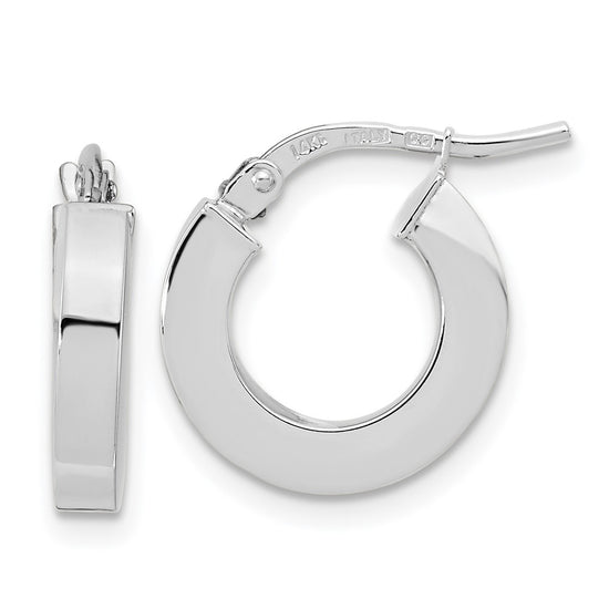 14k White Gold Polished 3x14mm Square Tube Hoop Earrings