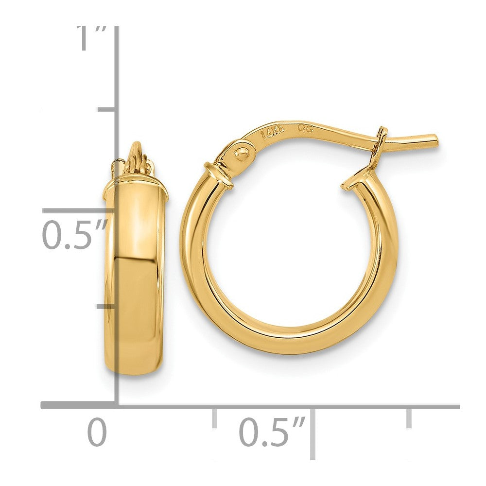 14k 3x14mm Polished Tube Hoop Earrings