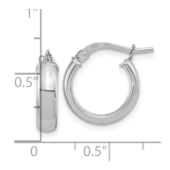 14k White Gold 3x14mm Polished Tube Hoop Earrings