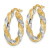 14k w/White Rhodium Polished Twisted Hoop Earrings