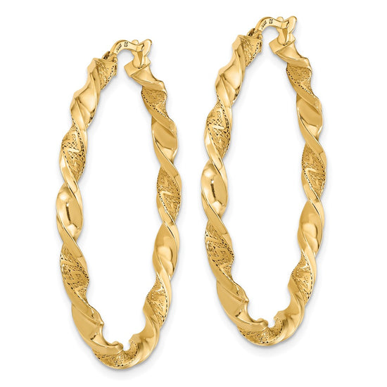 3mm Gold Textured Twisted Hoop Earrings