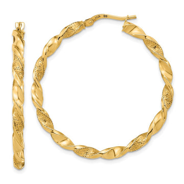 3mm Gold Textured Twisted Hoop Earrings