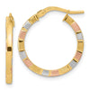 14k with White and Rose Rhodium 2x20mm Polished and Satin Tube Hoop Earrings