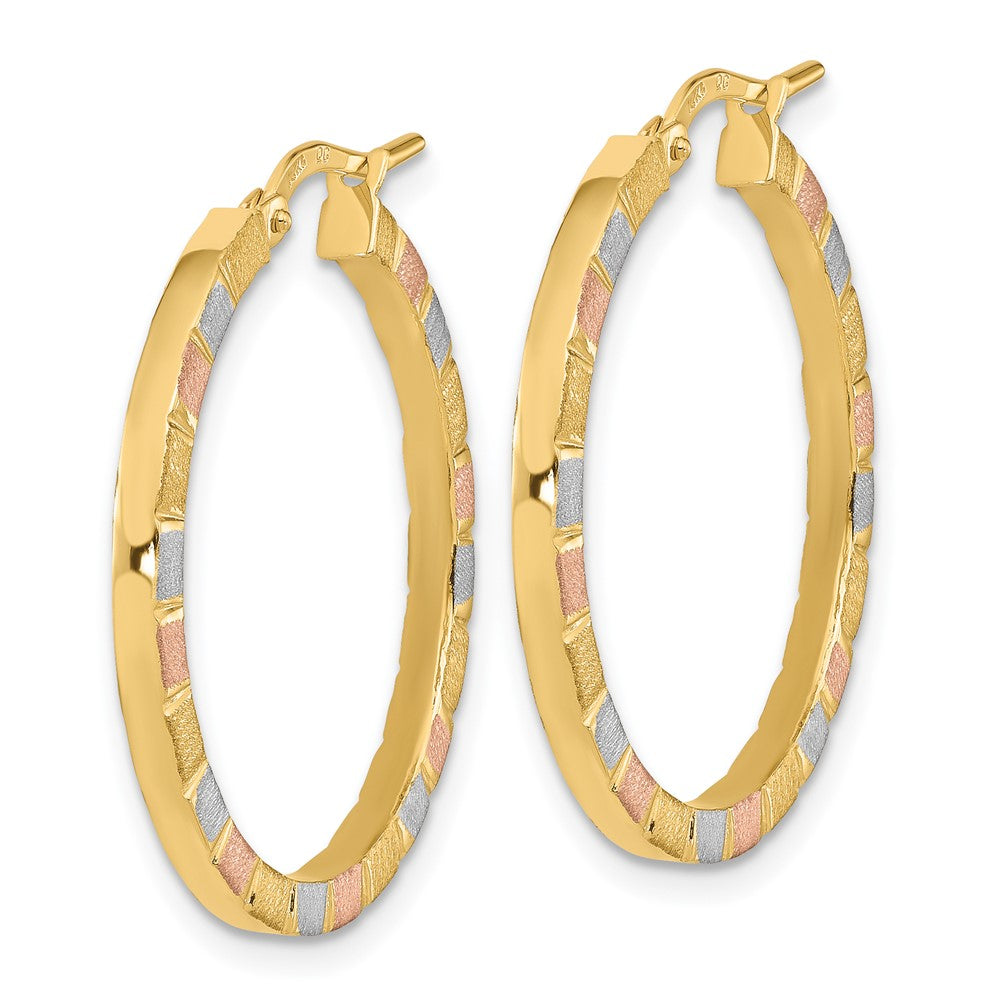 14k with White and Rose Rhodium 2x26mm Polished and Satin Tube Hoop Earrings