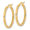 14k with White and Rose Rhodium 2x26mm Polished and Satin Tube Hoop Earrings