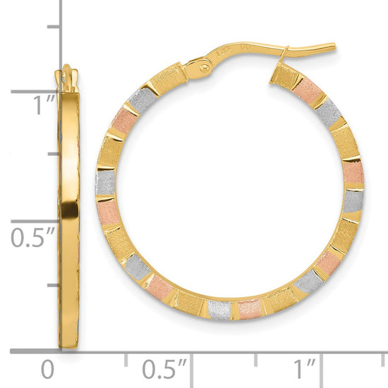 2mm Gold with White & Rose Rhodium Hoop Earrings
