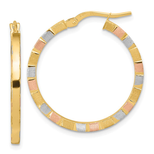 2mm Gold with White & Rose Rhodium Hoop Earrings