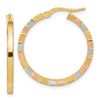 14k with White and Rose Rhodium 2x26mm Polished and Satin Tube Hoop Earrings