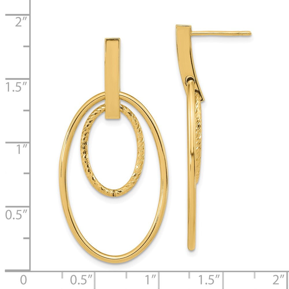 14k Polished Diamond-cut Oval Dangle Post Earrings