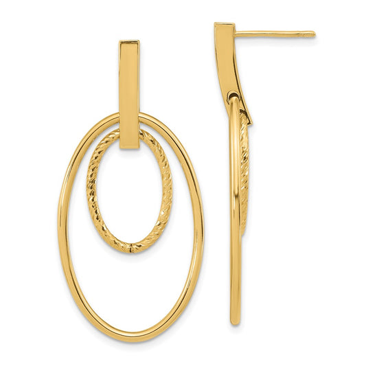 Gold Diamond-cut Oval Dangle Post Earrings
