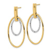 14k Two-tone Polished Diamond-cut Oval Dangle Post Earrings
